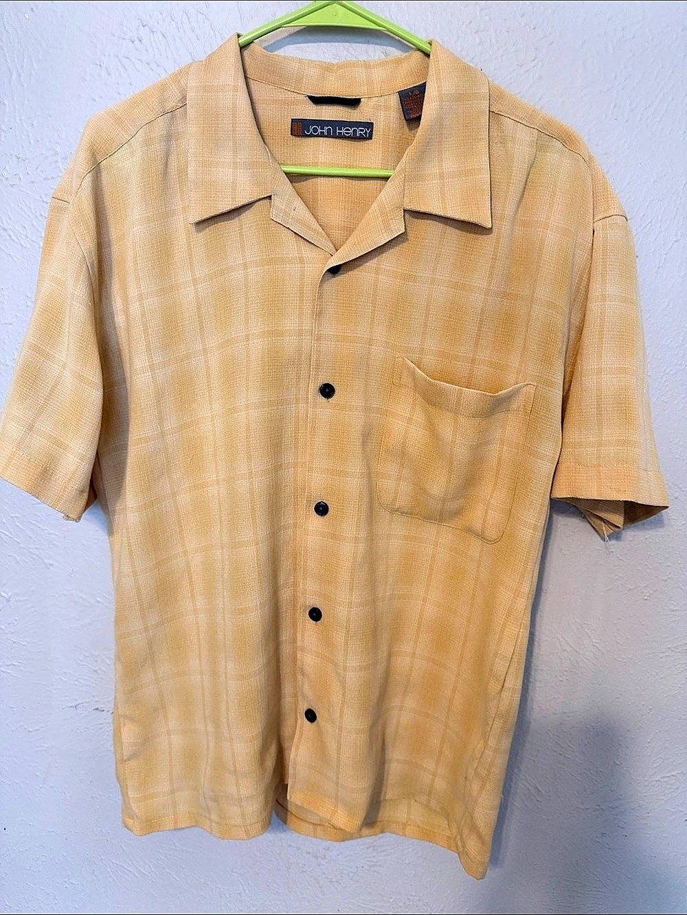 John Henry Men's Plaid Short Sleeve Shirt in Yellow